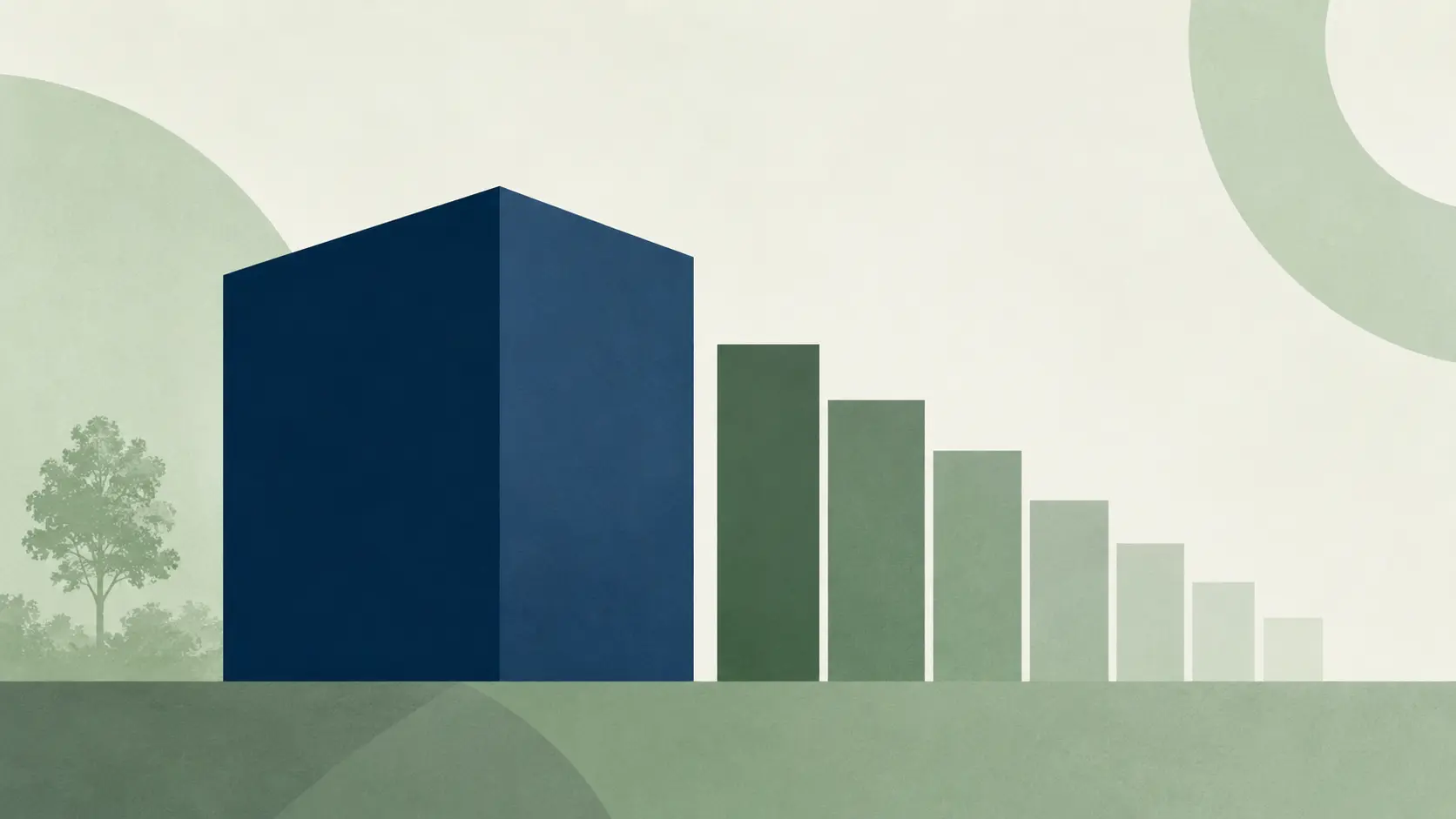 Ilustración abstracta de un activo junto a barras decrecientes que representan la depreciación